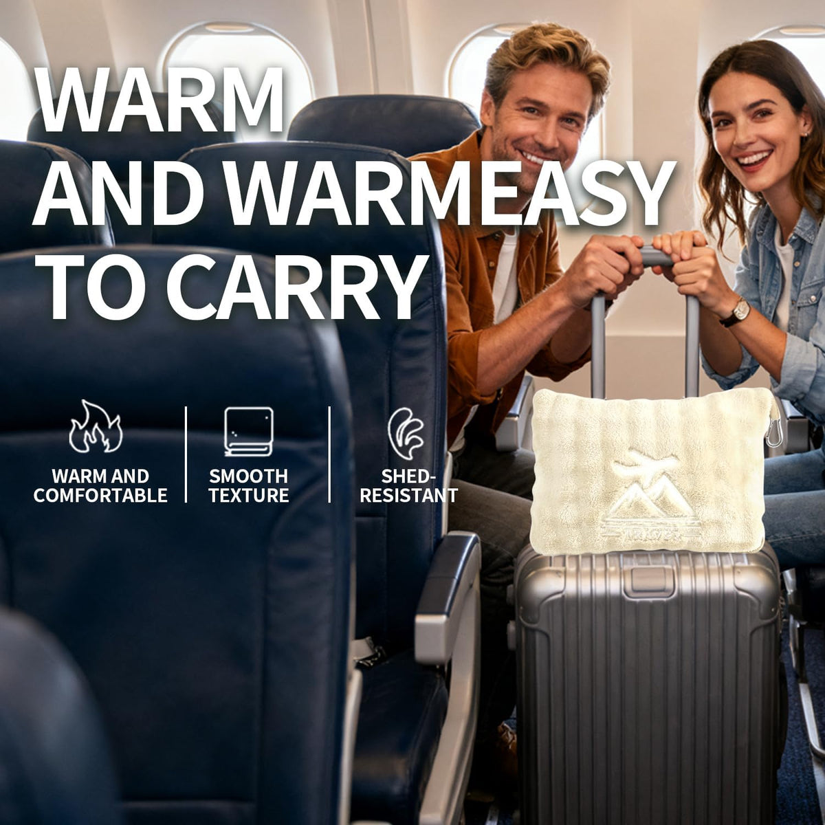 Travel Blanket and Pillow-2-in-1, Ultra-Soft&Compact,Airplane Blanket with Hand Luggage Belt and Backpack Clip,Travelers Accessories Gifts, 61x43 Inches（Navy）