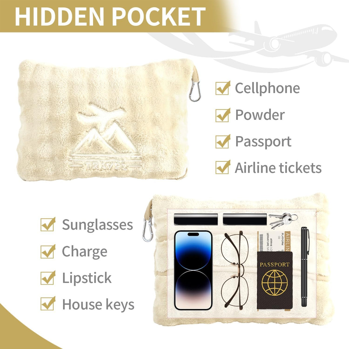 Travel Blanket and Pillow-2-in-1, Ultra-Soft&Compact,Airplane Blanket with Hand Luggage Belt and Backpack Clip,Travelers Accessories Gifts, 61x43 Inches（Navy）