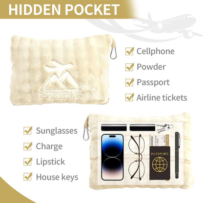 Travel Blanket and Pillow-2-in-1, Ultra-Soft&Compact,Airplane Blanket with Hand Luggage Belt and Backpack Clip,Travelers Accessories Gifts, 61x43 Inches（Navy）