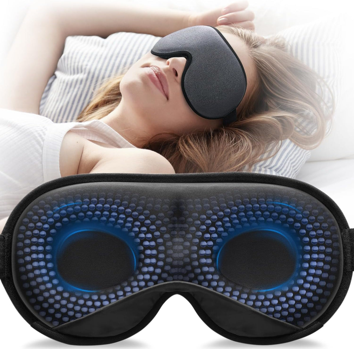Weighted Sleep Mask for Women Men, 3D Light Blocking Eye Mask, Black