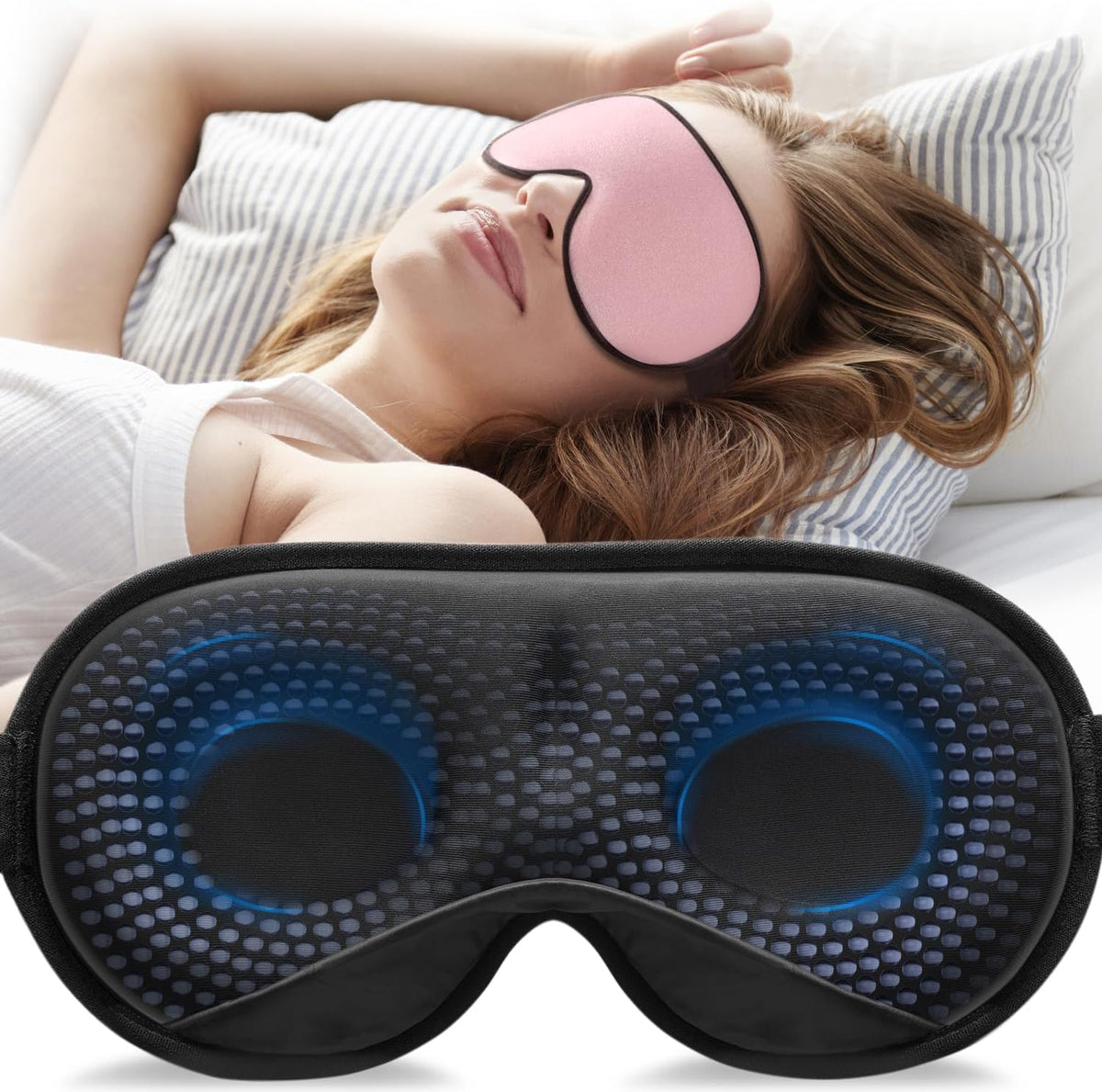 Weighted Sleep Mask for Women Men, 3D Light Blocking Eye Mask, Black