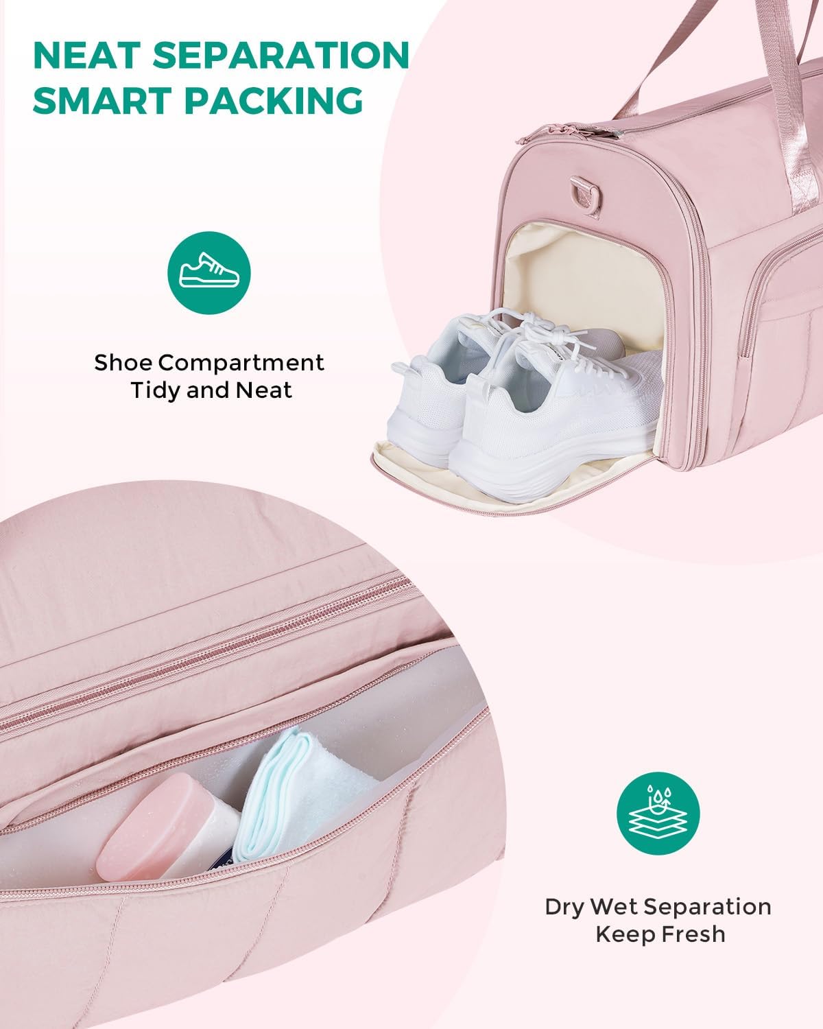 Convertible Garment Bags for Travel with Wet Pocket Carry on Garment Duffle Bag 2 in 1 Puffy Hanging Clothes Travel Bags with Shoe Compartment for Airplanes Business Weekend Gym Wedding (Pink)