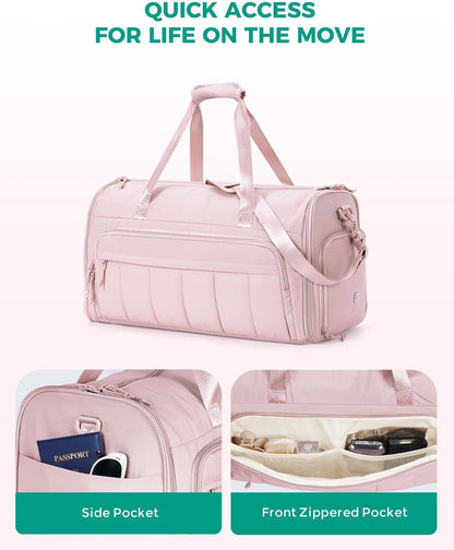 Convertible Garment Bags for Travel with Wet Pocket Carry on Garment Duffle Bag 2 in 1 Puffy Hanging Clothes Travel Bags with Shoe Compartment for Airplanes Business Weekend Gym Wedding (Pink)