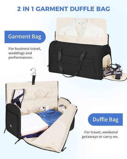 Convertible Garment Bags for Travel with Wet Pocket Carry on Garment Duffle Bag 2 in 1 Puffy Hanging Clothes Travel Bags with Shoe Compartment for Airplanes Business Weekend Gym Wedding (Pink)