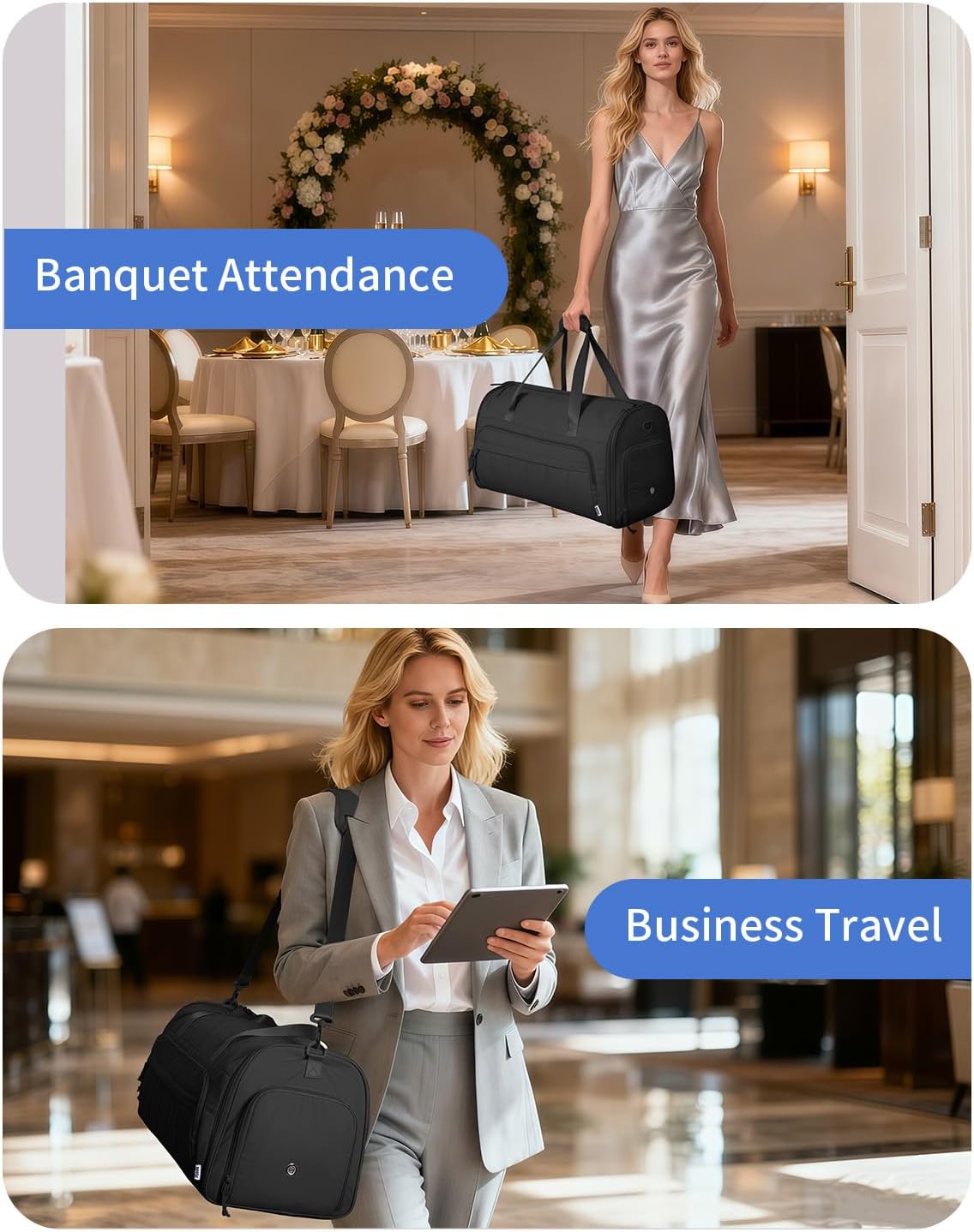 Convertible Garment Bags for Travel with Wet Pocket Carry on Garment Duffle Bag 2 in 1 Puffy Hanging Clothes Travel Bags with Shoe Compartment for Airplanes Business Weekend Gym Wedding (Pink)