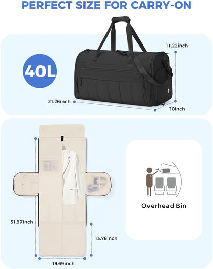 Convertible Garment Bags for Travel with Wet Pocket Carry on Garment Duffle Bag 2 in 1 Puffy Hanging Clothes Travel Bags with Shoe Compartment for Airplanes Business Weekend Gym Wedding (Pink)