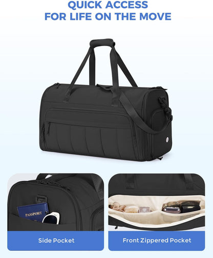 Convertible Garment Bags for Travel with Wet Pocket Carry on Garment Duffle Bag 2 in 1 Puffy Hanging Clothes Travel Bags with Shoe Compartment for Airplanes Business Weekend Gym Wedding (Pink)