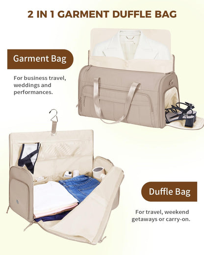 Convertible Garment Bags for Travel with Wet Pocket Carry on Garment Duffle Bag 2 in 1 Puffy Hanging Clothes Travel Bags with Shoe Compartment for Airplanes Business Weekend Gym Wedding (Pink)