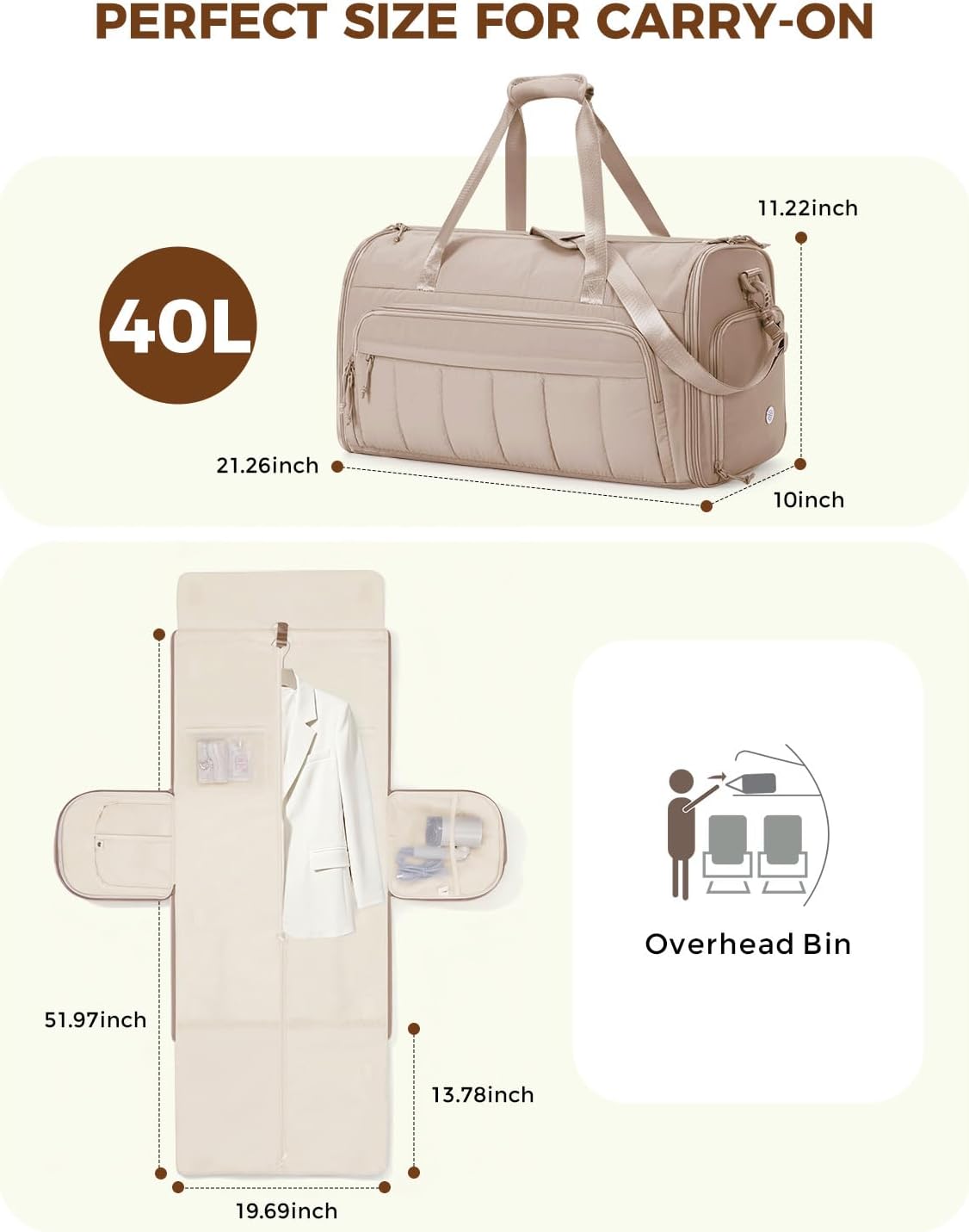 Convertible Garment Bags for Travel with Wet Pocket Carry on Garment Duffle Bag 2 in 1 Puffy Hanging Clothes Travel Bags with Shoe Compartment for Airplanes Business Weekend Gym Wedding (Pink)