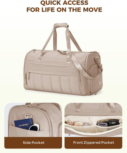 Convertible Garment Bags for Travel with Wet Pocket Carry on Garment Duffle Bag 2 in 1 Puffy Hanging Clothes Travel Bags with Shoe Compartment for Airplanes Business Weekend Gym Wedding (Pink)