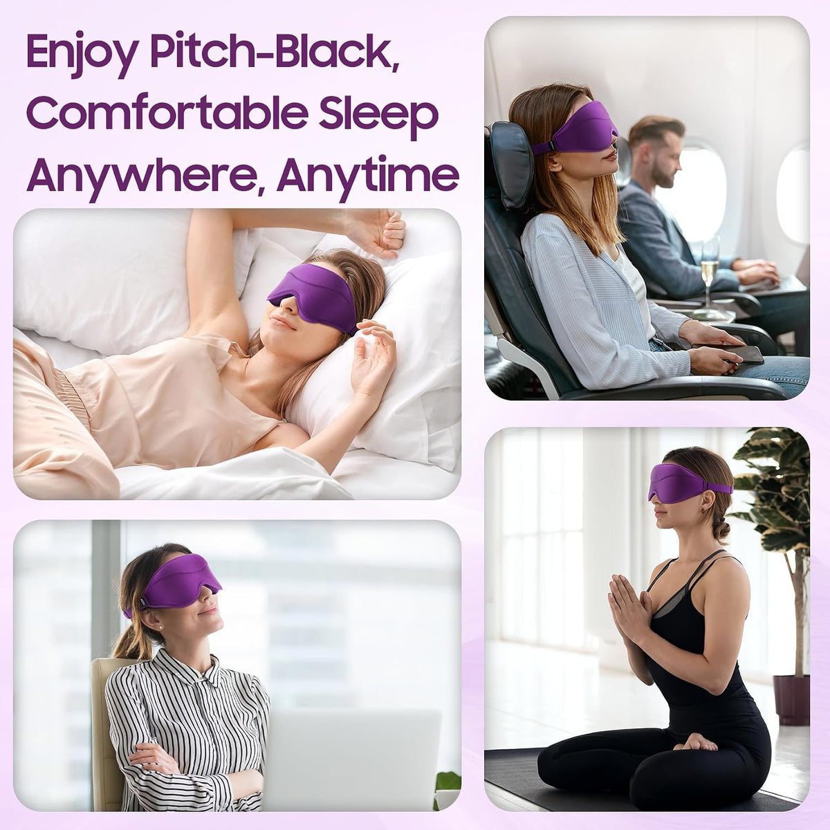 Sleep Mask - Total Blackout 3D Sleeping Mask, Super Lightweight & Silky Soft Eye Mask for Sleeping, Fully Adjustable Fit for Home, Office, Traveling, Meditation, Yoga, Pink