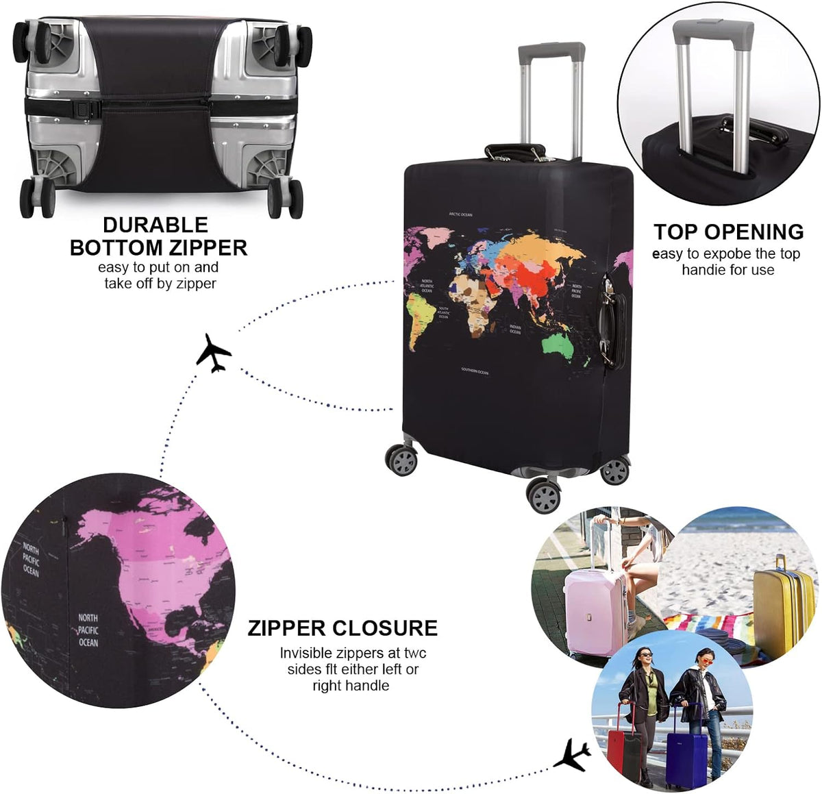 Thicker Luggage Cover Elastic Suitcase Cover Protector Fits 18-32 Inch Suitcase Travel Accessories (World Map, S)
