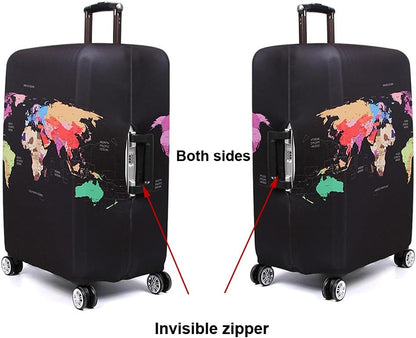 Thicker Luggage Cover Elastic Suitcase Cover Protector Fits 18-32 Inch Suitcase Travel Accessories (World Map, S)