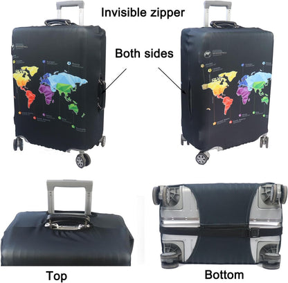 Thicker Luggage Cover Elastic Suitcase Cover Protector Fits 18-32 Inch Suitcase Travel Accessories (World Map, S)