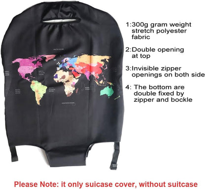 Thicker Luggage Cover Elastic Suitcase Cover Protector Fits 18-32 Inch Suitcase Travel Accessories (World Map, S)