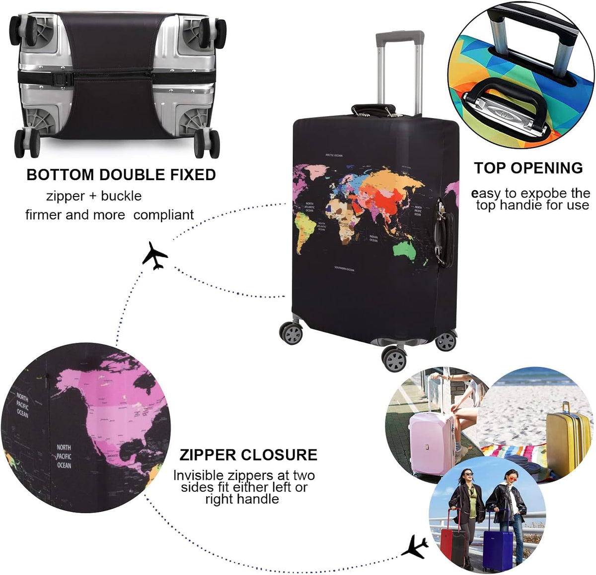 Thicker Luggage Cover Elastic Suitcase Cover Protector Fits 18-32 Inch Suitcase Travel Accessories (World Map, S)