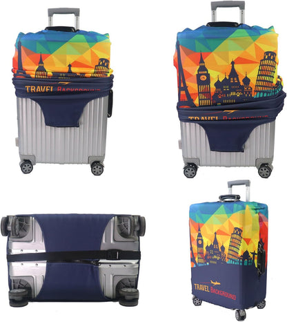 Thicker Luggage Cover Elastic Suitcase Cover Protector Fits 18-32 Inch Suitcase Travel Accessories (World Map, S)