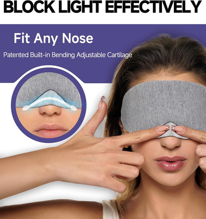 Cotton Sleep Eye Mask, Light Blocking with Adjustable Nose Bridge