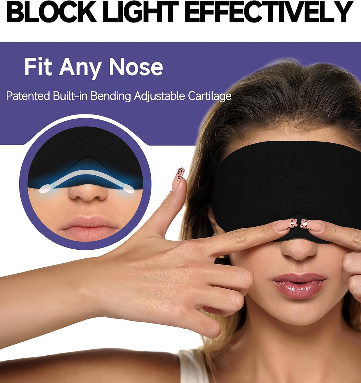 Cotton Sleep Eye Mask, Light Blocking with Adjustable Nose Bridge