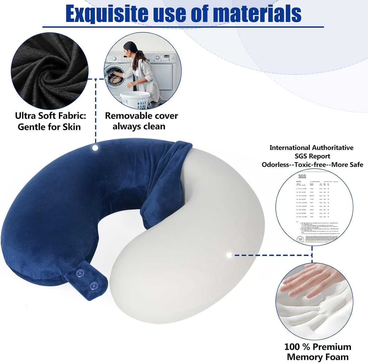 Neck Pillows for Travel-Head Neck Support Travel Pillow for Traveling, Car, Home, Office Adjustable(Navy Blue)