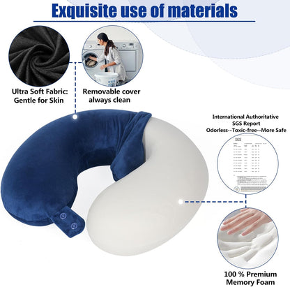 Neck Pillows for Travel-Head Neck Support Travel Pillow for Traveling, Car, Home, Office Adjustable(Navy Blue)