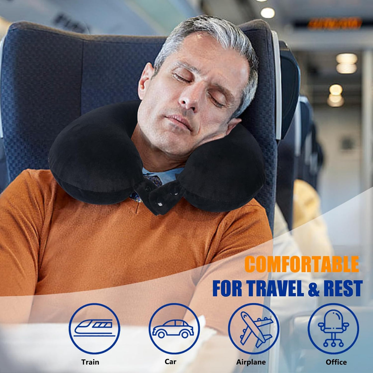 Neck Pillows for Travel-Head Neck Support Travel Pillow for Traveling, Car, Home, Office Adjustable(Navy Blue)