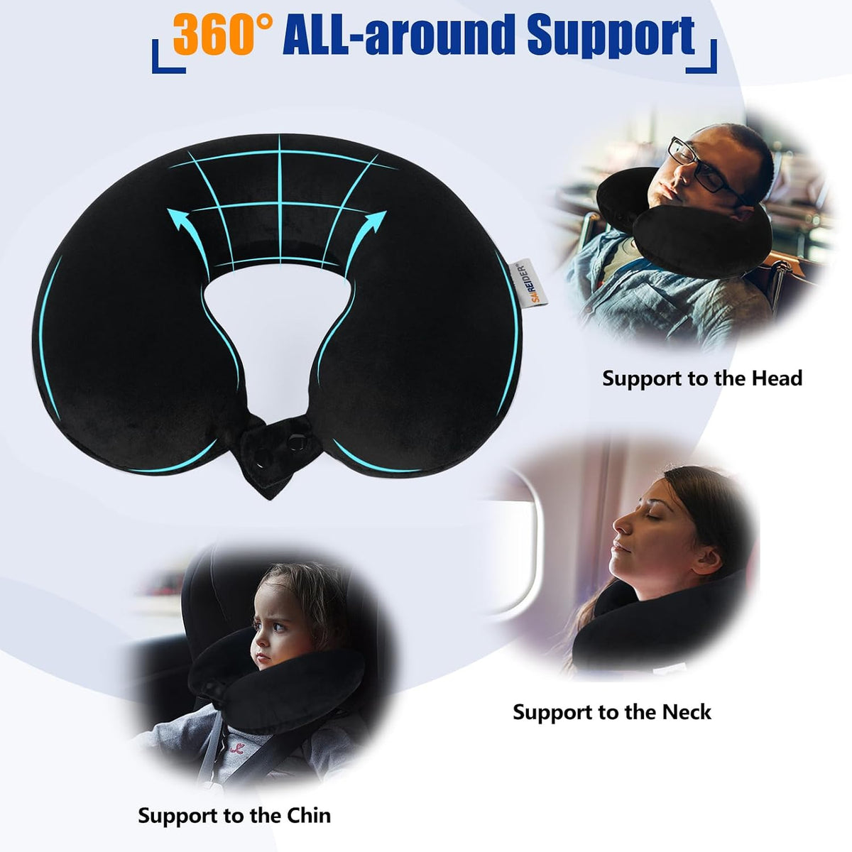 Neck Pillows for Travel-Head Neck Support Travel Pillow for Traveling, Car, Home, Office Adjustable(Navy Blue)
