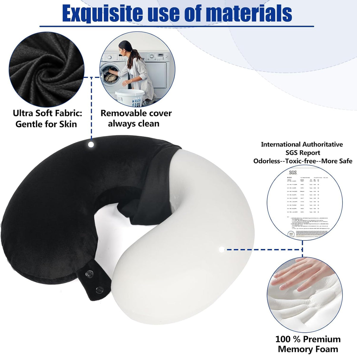 Neck Pillows for Travel-Head Neck Support Travel Pillow for Traveling, Car, Home, Office Adjustable(Navy Blue)