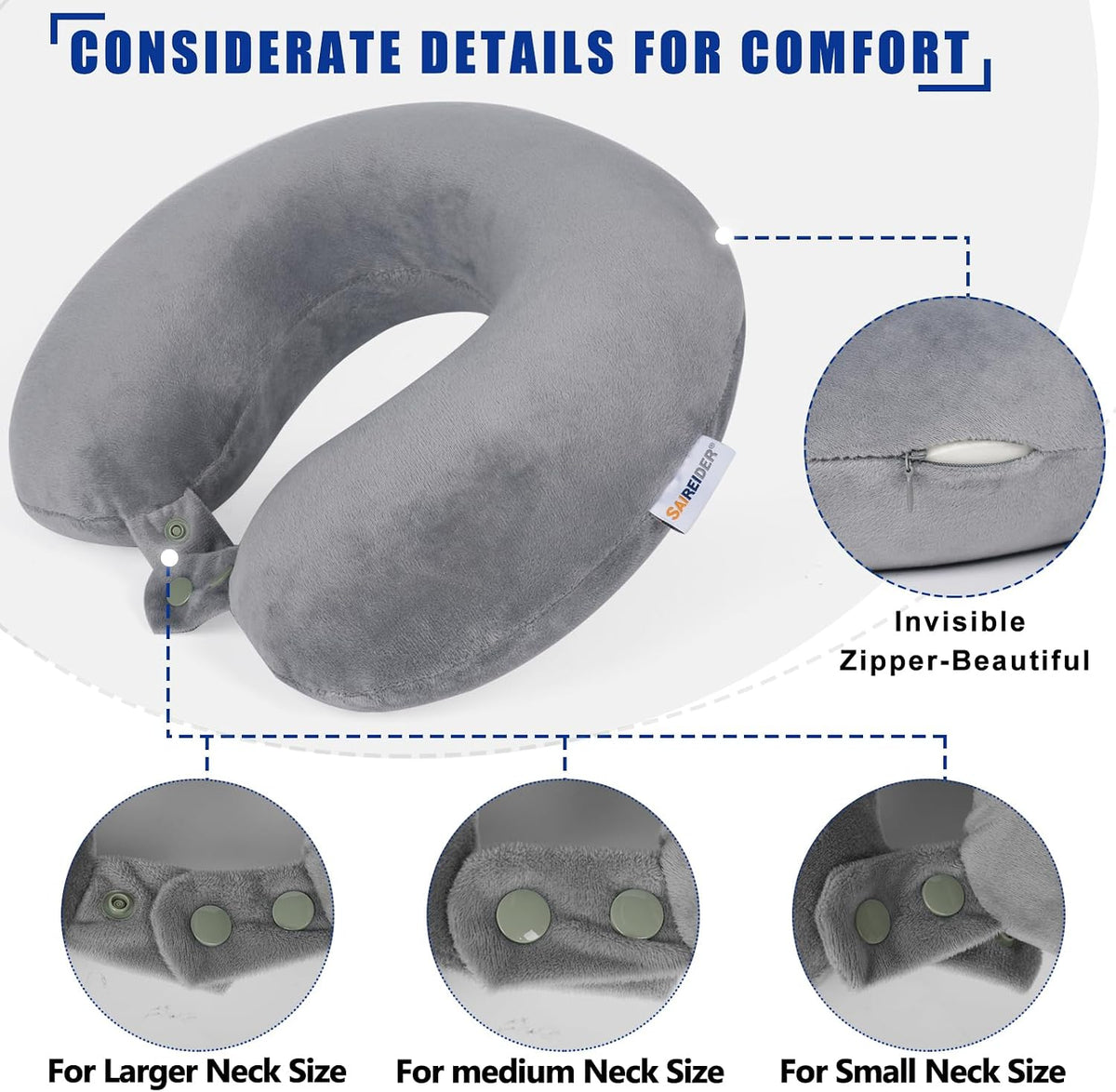 Neck Pillows for Travel-Head Neck Support Travel Pillow for Traveling, Car, Home, Office Adjustable(Navy Blue)