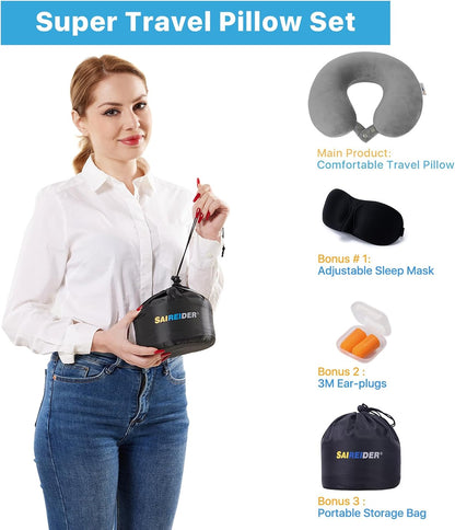 Neck Pillows for Travel-Head Neck Support Travel Pillow for Traveling, Car, Home, Office Adjustable(Navy Blue)