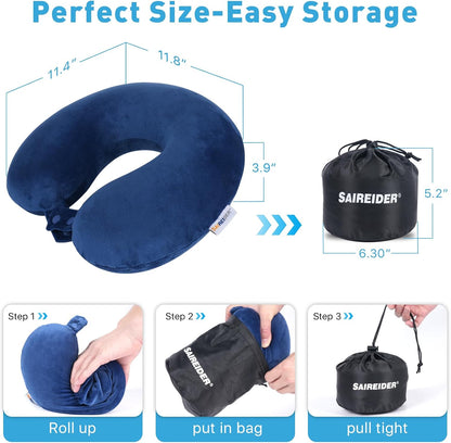 Neck Pillows for Travel-Head Neck Support Travel Pillow for Traveling, Car, Home, Office Adjustable(Navy Blue)