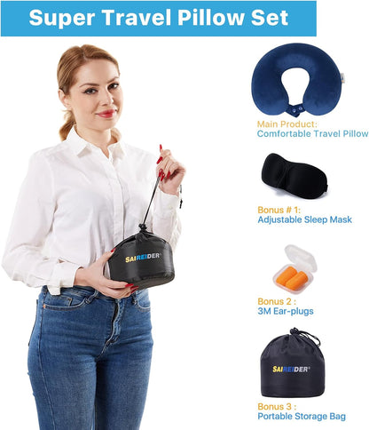 Neck Pillows for Travel-Head Neck Support Travel Pillow for Traveling, Car, Home, Office Adjustable(Navy Blue)