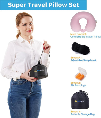 Neck Pillows for Travel-Head Neck Support Travel Pillow for Traveling, Car, Home, Office Adjustable(Navy Blue)
