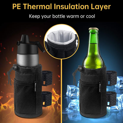2Pack Cup Holder for Bike, Scooter and Wheelchair, Water Bottle Holder for UTV/ATV, Walker, Golf Cart and Beach, Universal Drink Holder Accessories with Net Pocket and Cord Lock (Black)