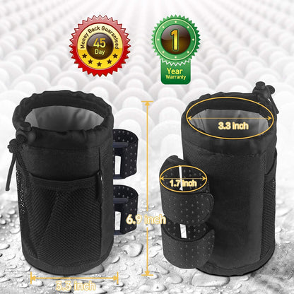 2Pack Cup Holder for Bike, Scooter and Wheelchair, Water Bottle Holder for UTV/ATV, Walker, Golf Cart and Beach, Universal Drink Holder Accessories with Net Pocket and Cord Lock (Black)