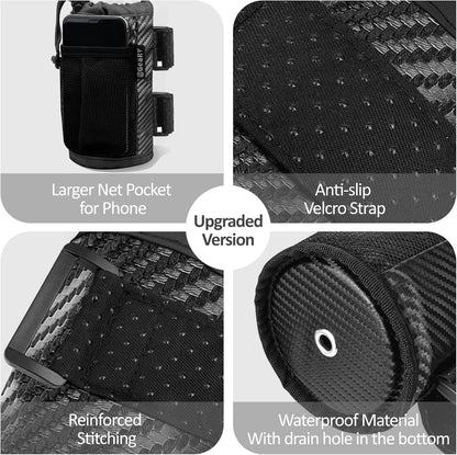2Pack Cup Holder for Bike, Scooter and Wheelchair, Water Bottle Holder for UTV/ATV, Walker, Golf Cart and Beach, Universal Drink Holder Accessories with Net Pocket and Cord Lock (Black)