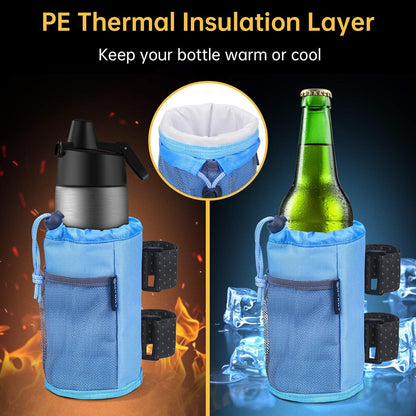 2Pack Cup Holder for Bike, Scooter and Wheelchair, Water Bottle Holder for UTV/ATV, Walker, Golf Cart and Beach, Universal Drink Holder Accessories with Net Pocket and Cord Lock (Black)