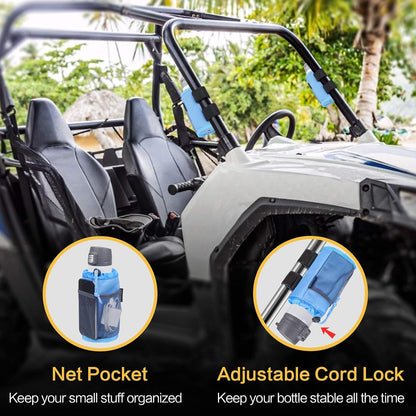 2Pack Cup Holder for Bike, Scooter and Wheelchair, Water Bottle Holder for UTV/ATV, Walker, Golf Cart and Beach, Universal Drink Holder Accessories with Net Pocket and Cord Lock (Black)