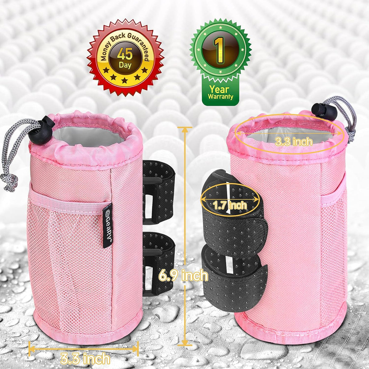 2Pack Cup Holder for Bike, Scooter and Wheelchair, Water Bottle Holder for UTV/ATV, Walker, Golf Cart and Beach, Universal Drink Holder Accessories with Net Pocket and Cord Lock (Black)