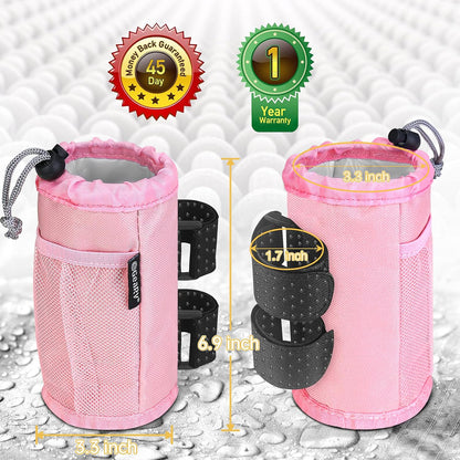 2Pack Cup Holder for Bike, Scooter and Wheelchair, Water Bottle Holder for UTV/ATV, Walker, Golf Cart and Beach, Universal Drink Holder Accessories with Net Pocket and Cord Lock (Black)