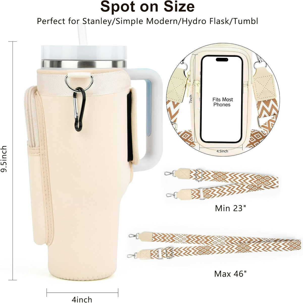 Initial Water Bottle Holder with Strap for Stanley Cup 40 oz with Handle