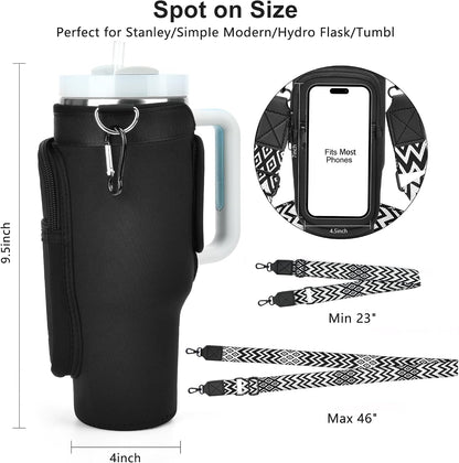 Initial Water Bottle Holder with Strap for Stanley Cup 40 oz with Handle
