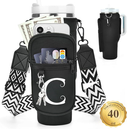 Initial Water Bottle Holder with Strap for Stanley Cup 40 oz with Handle