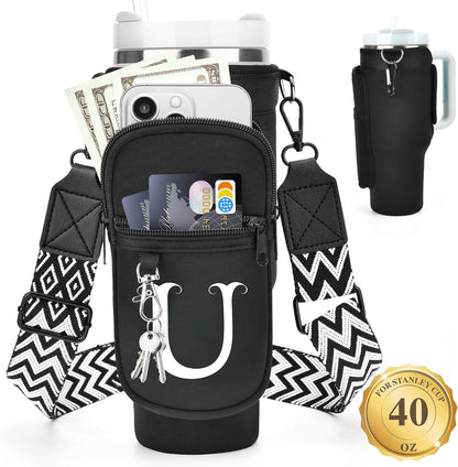 Initial Water Bottle Holder with Strap for Stanley Cup 40 oz with Handle