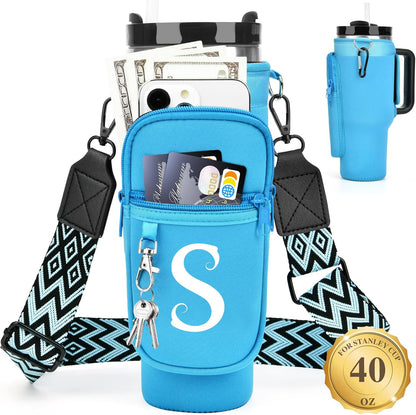 Initial Water Bottle Holder with Strap for Stanley Cup 40 oz with Handle