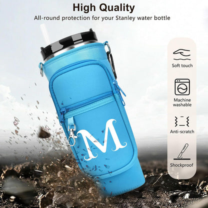 Initial Water Bottle Holder with Strap for Stanley Cup 40 oz with Handle