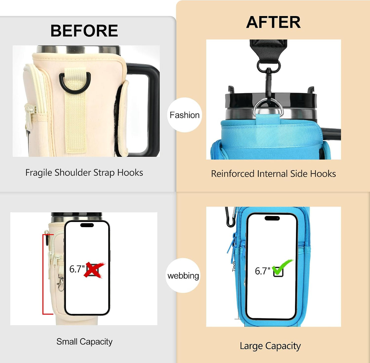 Initial Water Bottle Holder with Strap for Stanley Cup 40 oz with Handle