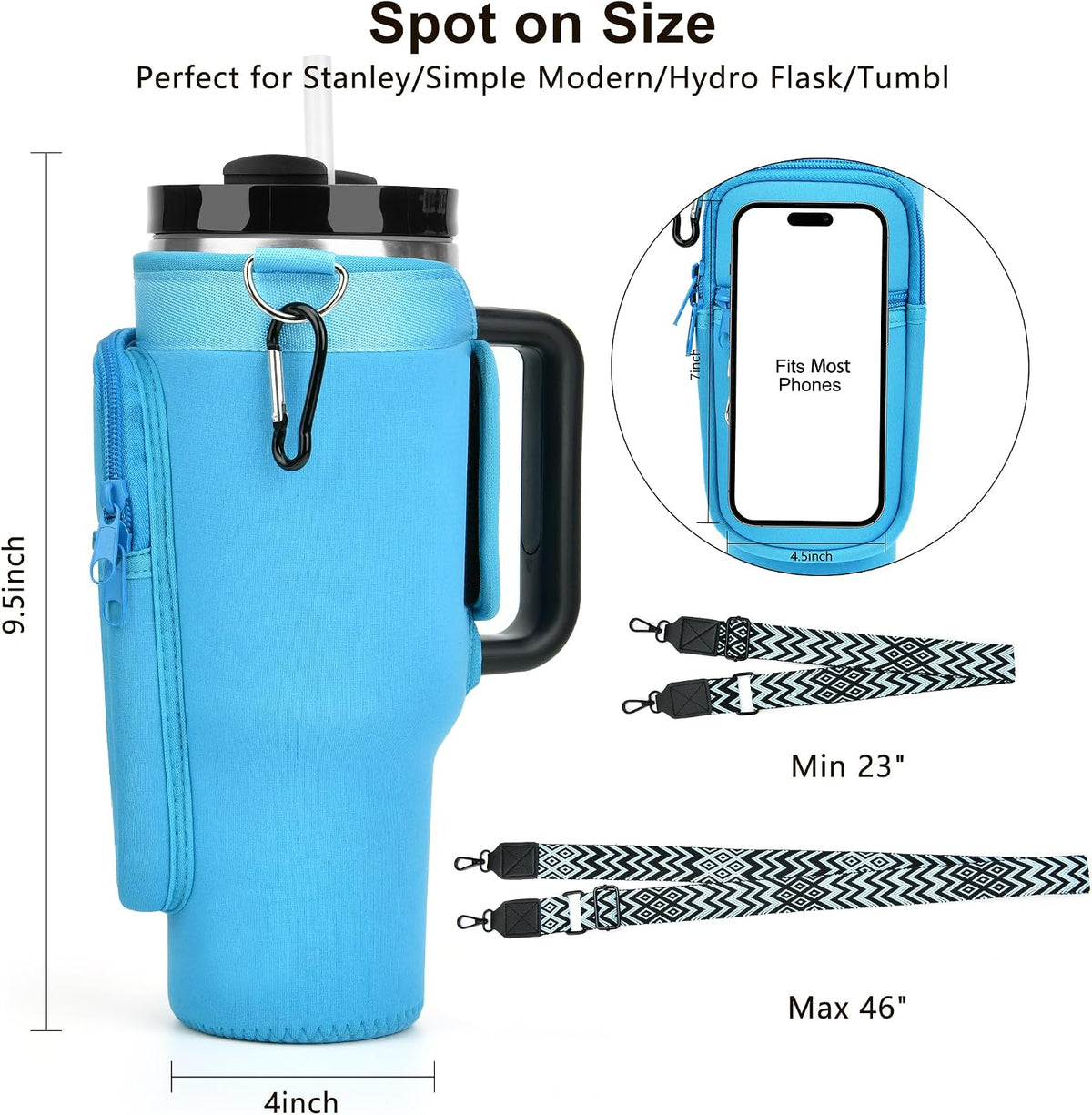 Initial Water Bottle Holder with Strap for Stanley Cup 40 oz with Handle