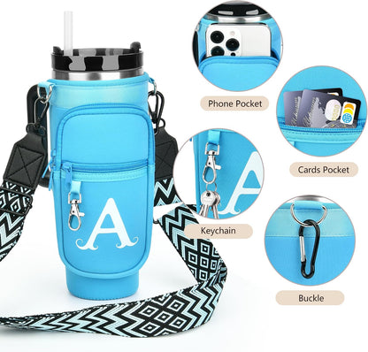 Initial Water Bottle Holder with Strap for Stanley Cup 40 oz with Handle