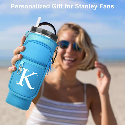 Initial Water Bottle Holder with Strap for Stanley Cup 40 oz with Handle